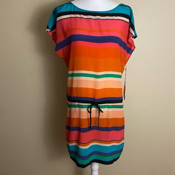 NWT TWELFTH STREET By Cynthia Vincent 100% Silk- Striped Mini Dress  Size M - Picture 1 of 9